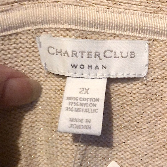 🔴 CLEARANCE🔖 NWT CHARTER CLUB CREAM 100% COTTON V-NECK TOGGLE HENLEY SWEATER 2X - Picture 8 of 10